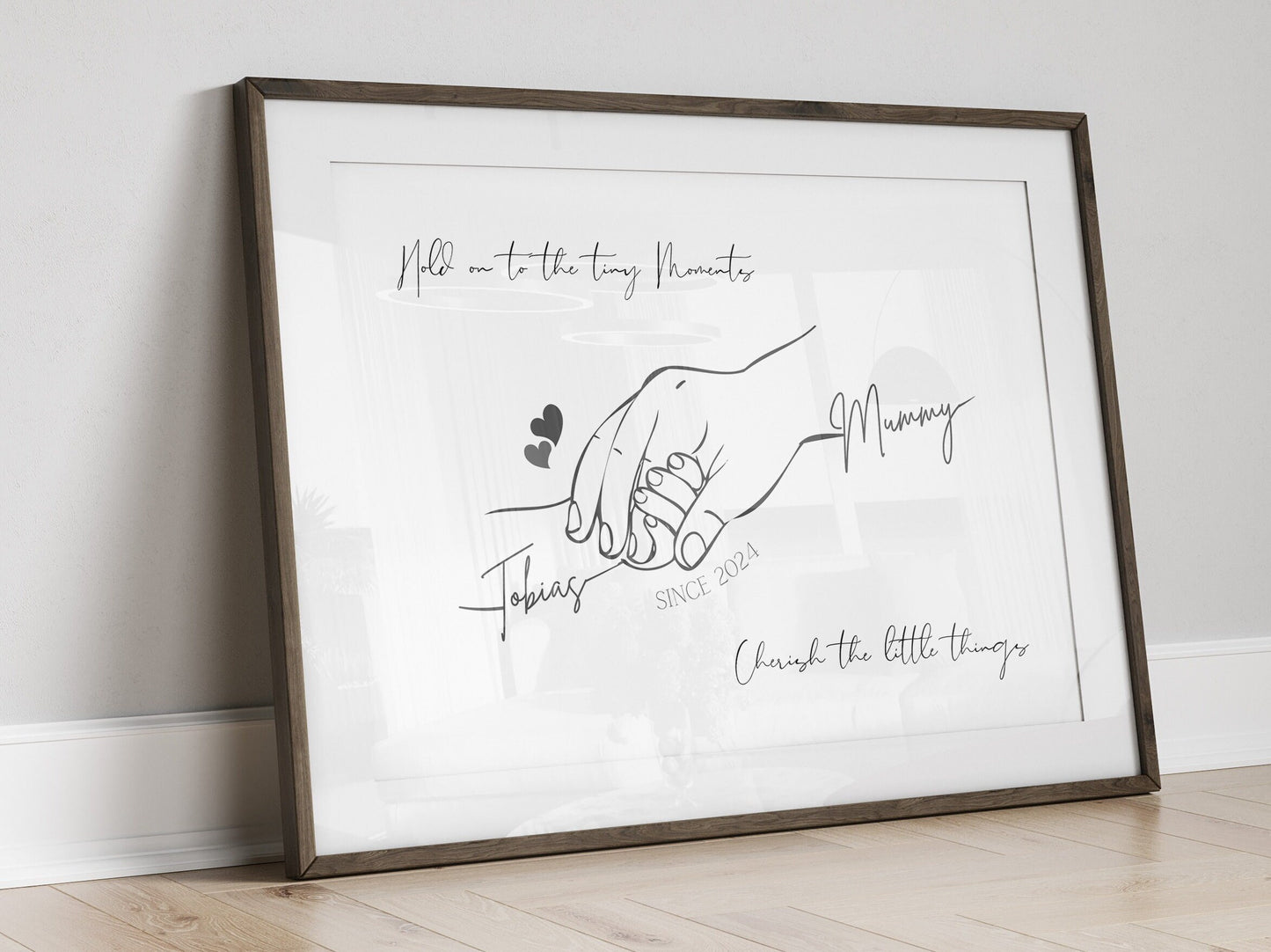 Custom Mummy & Baby Hands Line Art Print: Personalized Mother Gift