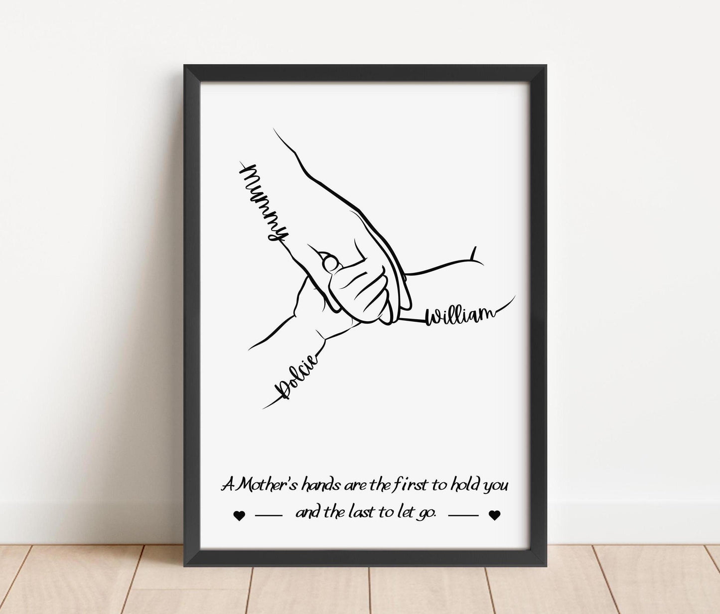 Personalized Mother Hands Print: Minimalist Family Line Art