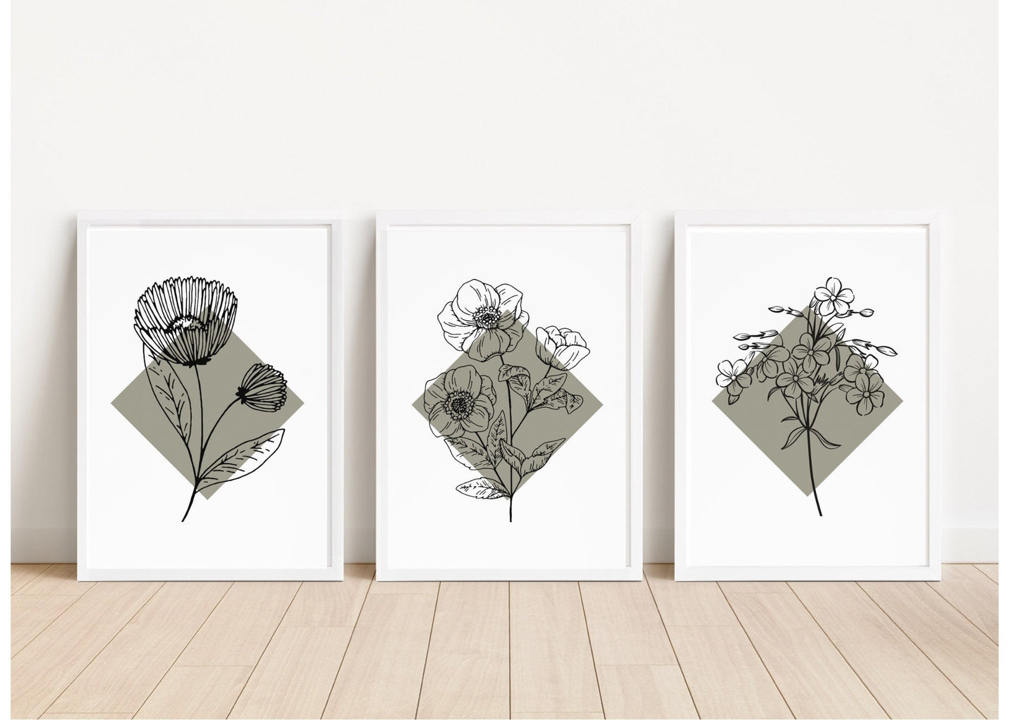 Floral Line Art Print Set: Neutral Beige Botanical Posters
