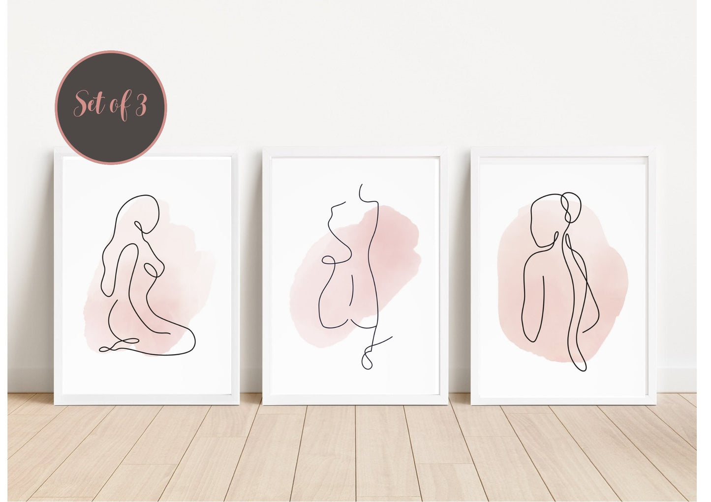 Set of 3 Minimalist Line Art Prints, Nude Woman Wall Art, Abstract Figure Drawings, Modern Boho Decor, Scandinavian Gallery Wall Decor