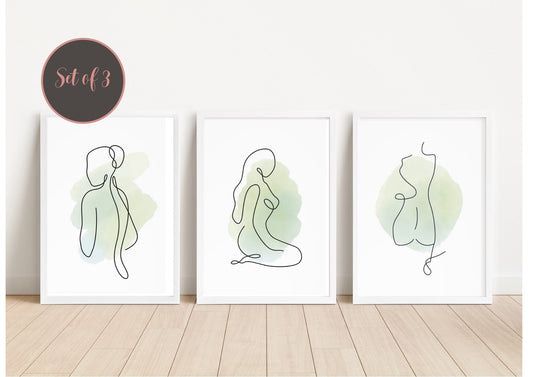 Set of 3 Minimalist Line Art Prints, Nude Woman Wall Art, Abstract Figure Drawings, Modern Boho Decor, Scandinavian Gallery Wall Decor