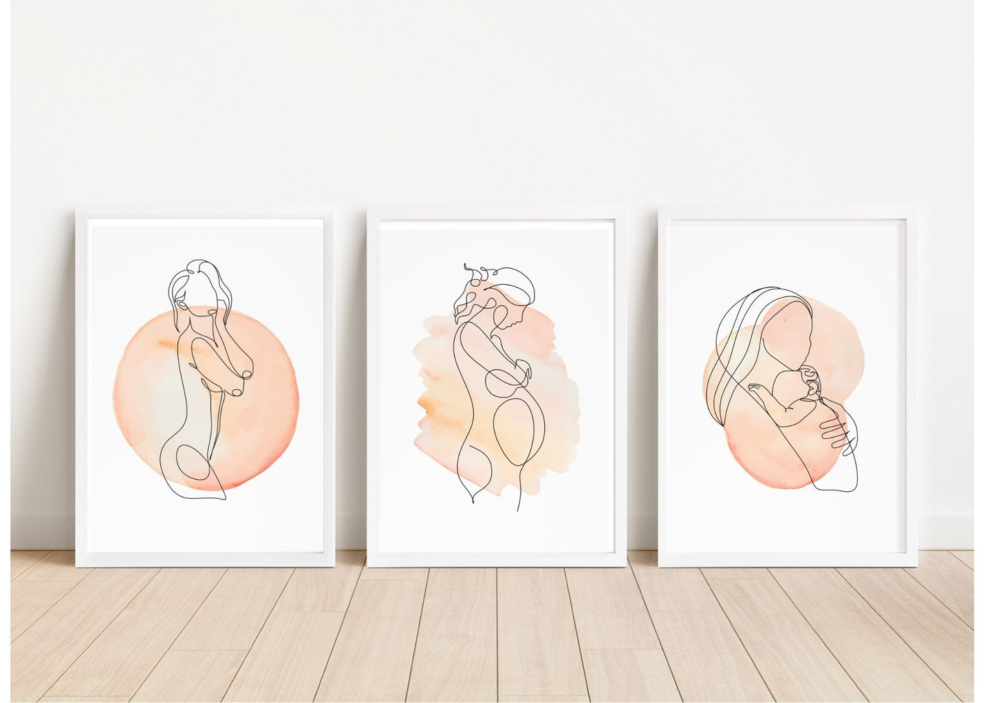 Pregnancy Journey Watercolour Prints: Minimalist Maternity Decor, Set of 3