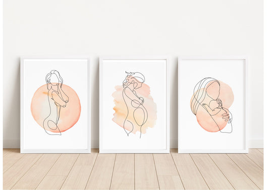 Pregnancy Journey Watercolour Prints: Minimalist Maternity Decor, Set of 3