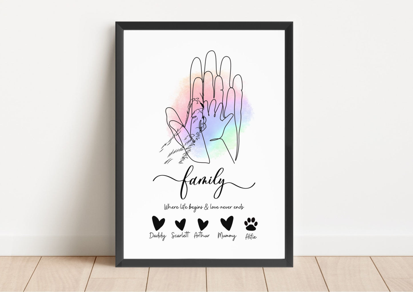 Family Hands Line Art Print: Custom New Parent Gift