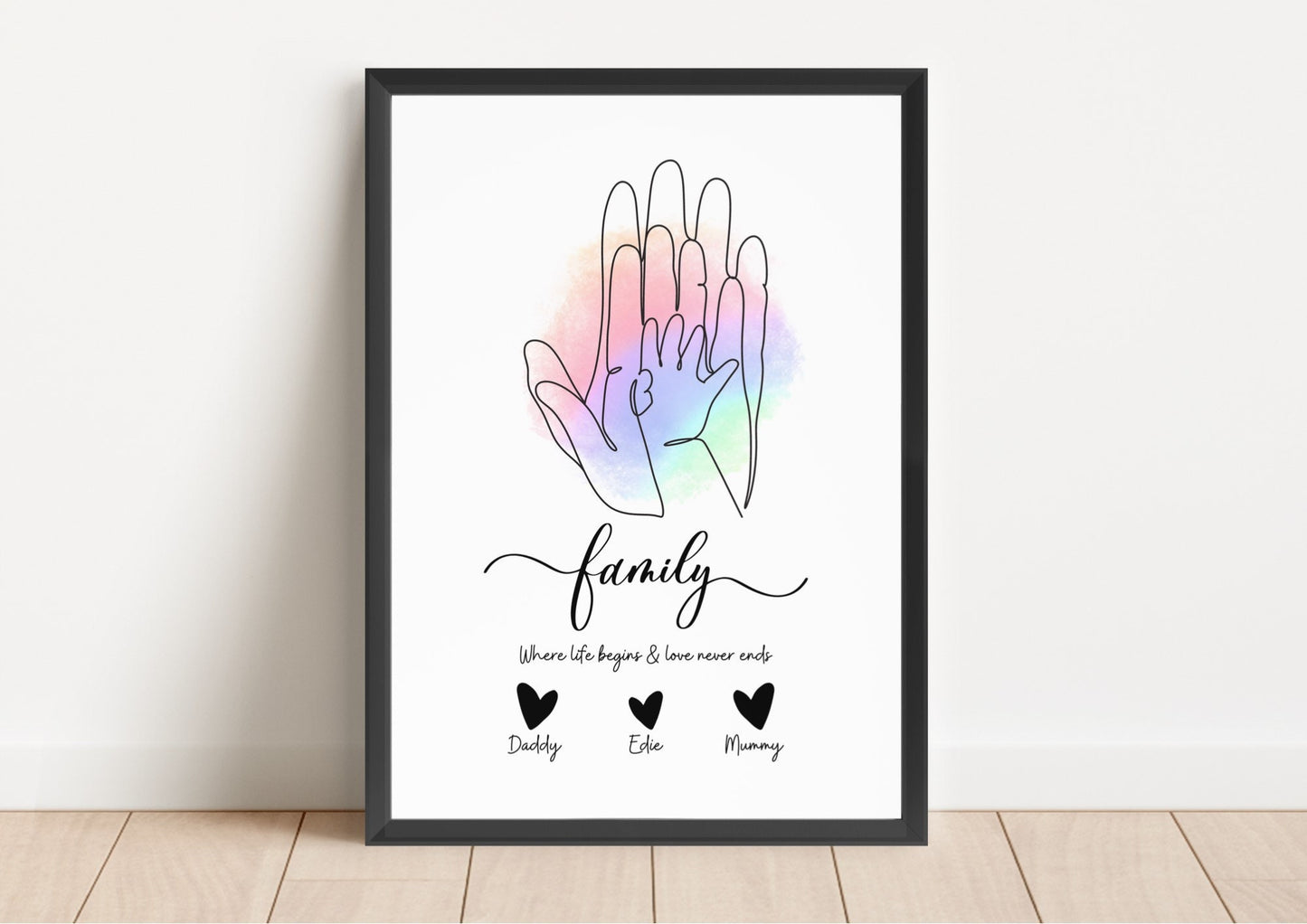 Family Hands Line Art Print: Custom New Parent Gift