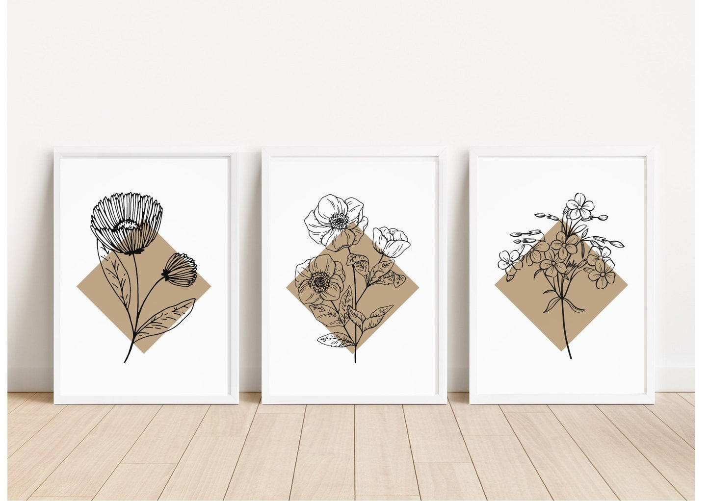 Floral Line Art Print Set: Neutral Beige Botanical Posters