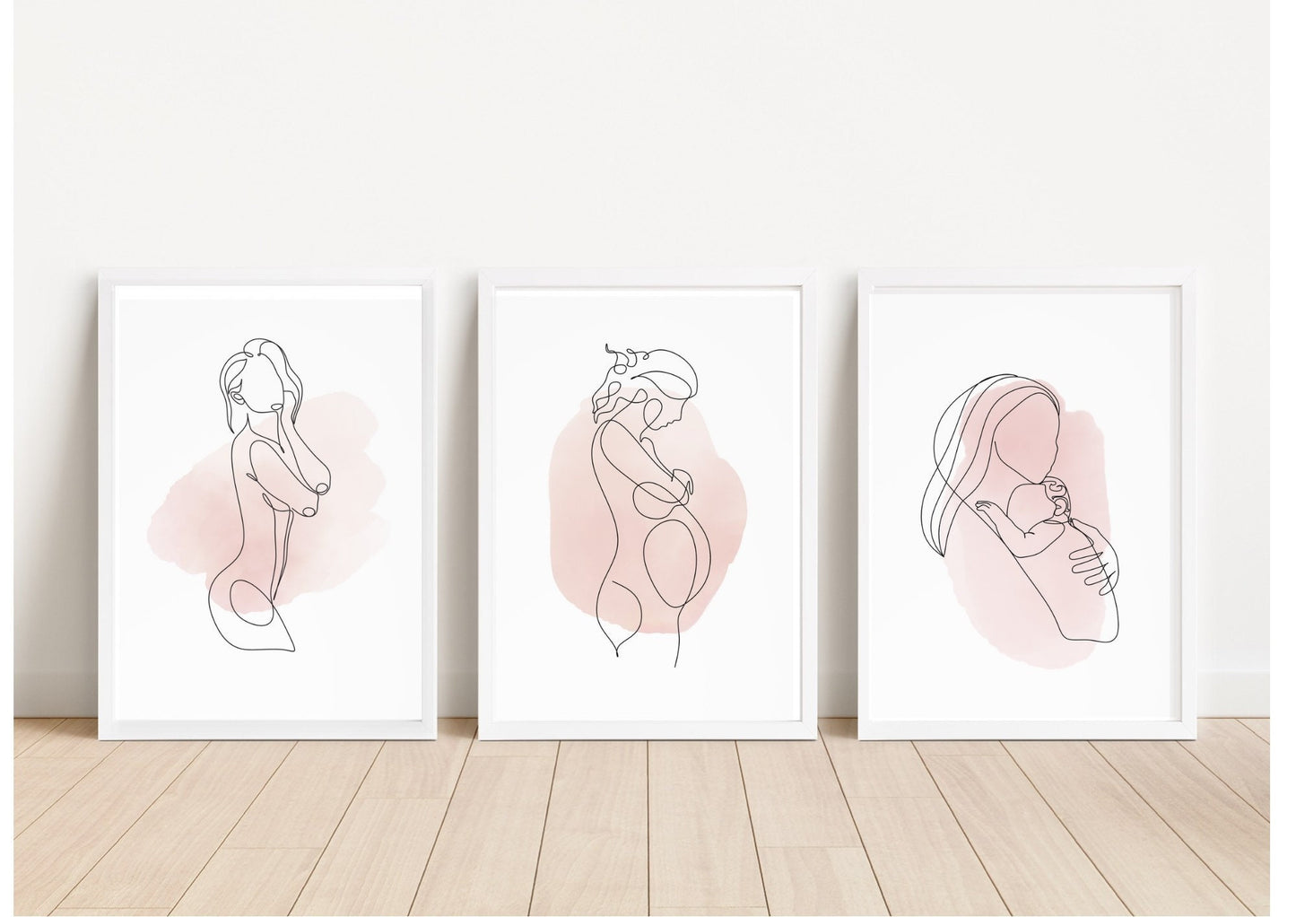 Pregnancy Journey Watercolour Prints: Minimalist Maternity Decor, Set of 3