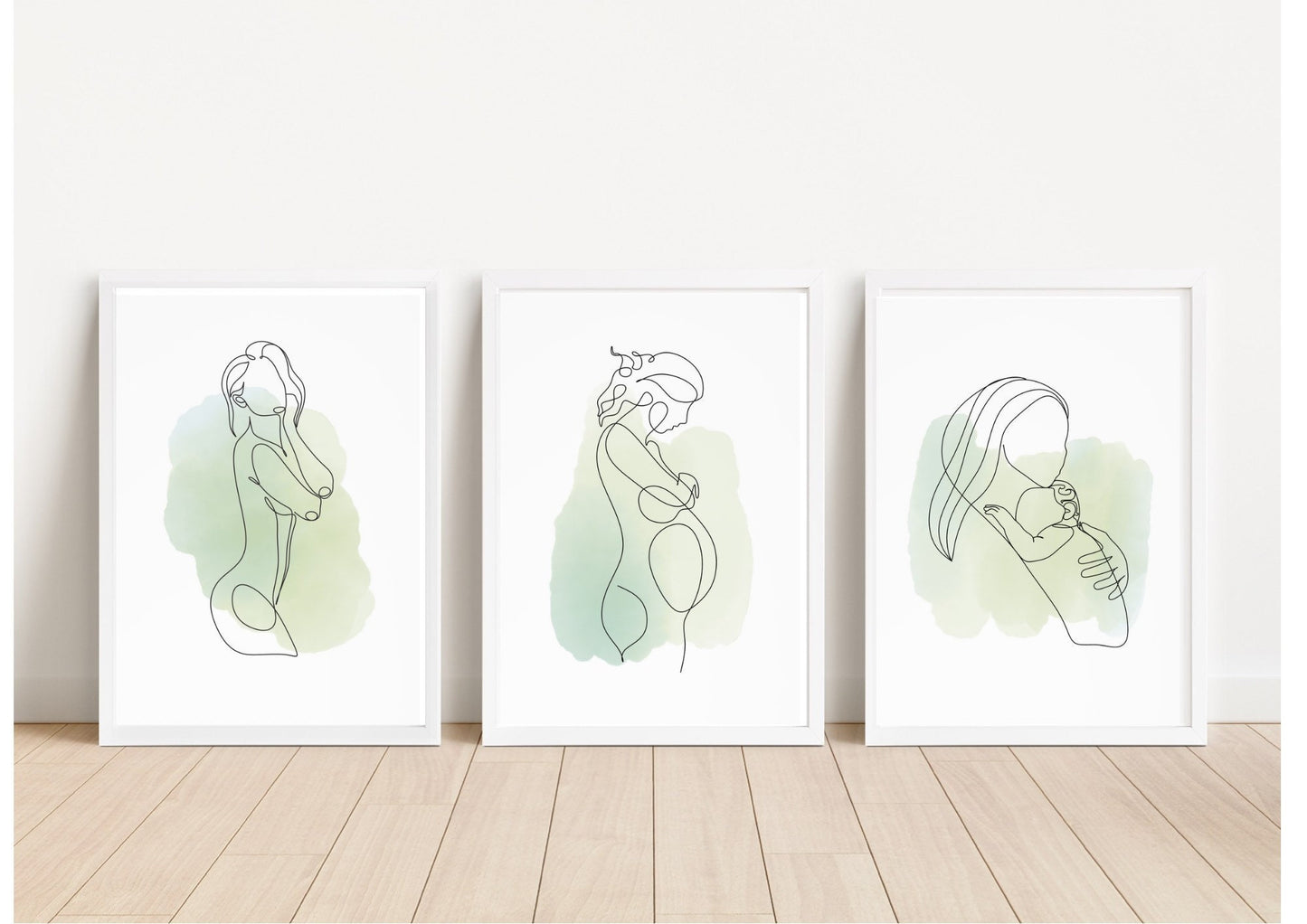 Pregnancy Journey Watercolour Prints: Minimalist Maternity Decor, Set of 3