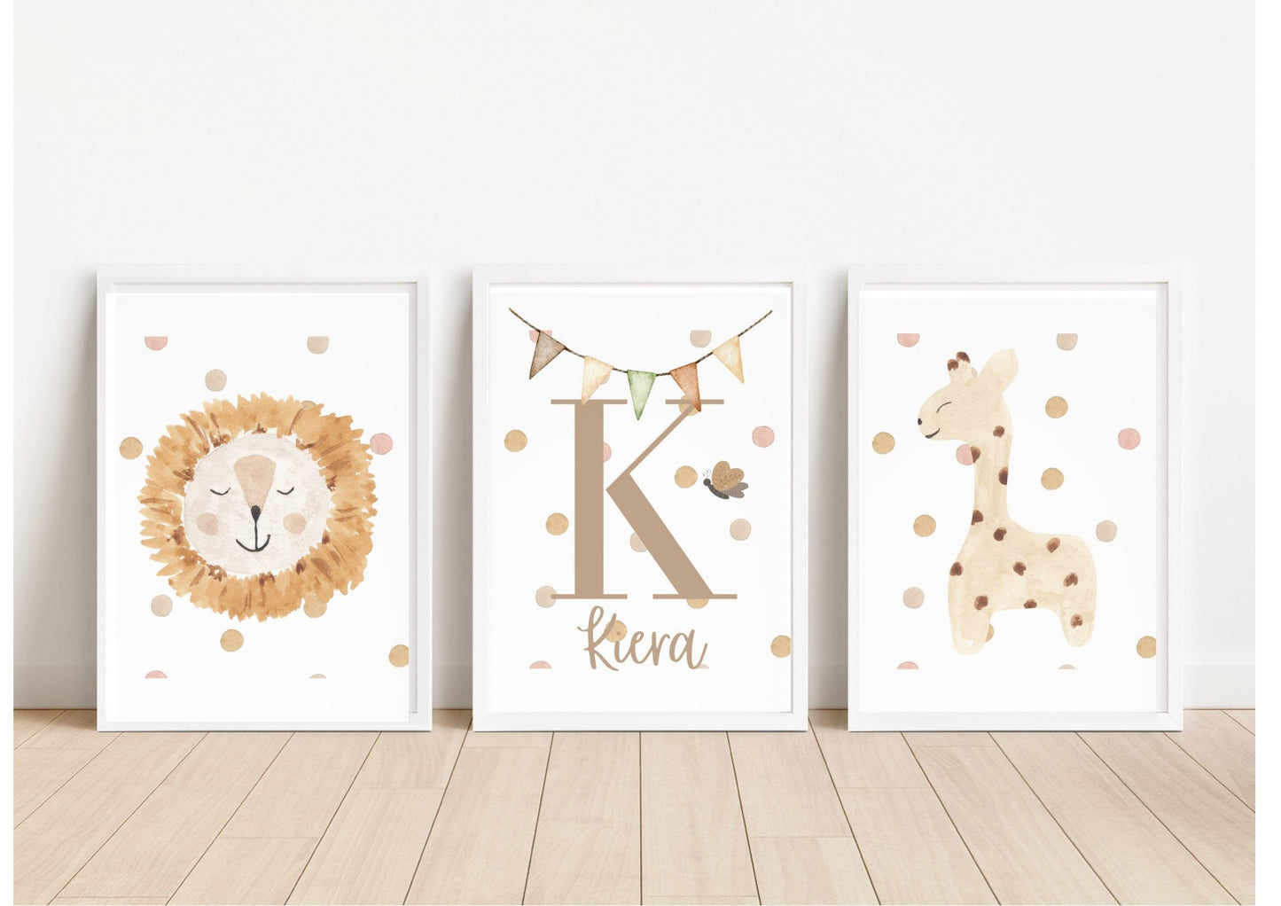 Safari Nursery Print Set: Safari Animals Watercolour Bedroom Prints, Personalised Name Poster