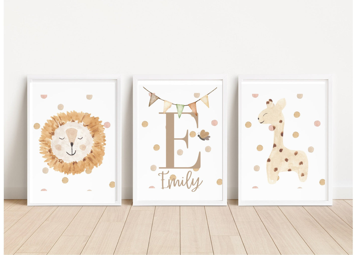 Safari Nursery Print Set: Safari Animals Watercolour Bedroom Prints, Personalised Name Poster