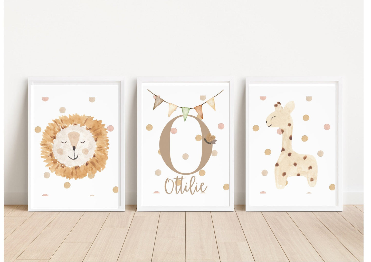 Safari Nursery Print Set: Safari Animals Watercolour Bedroom Prints, Personalised Name Poster