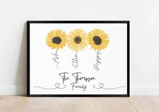 Personalised Family Sunflower Print: Watercolor Portrait Gift