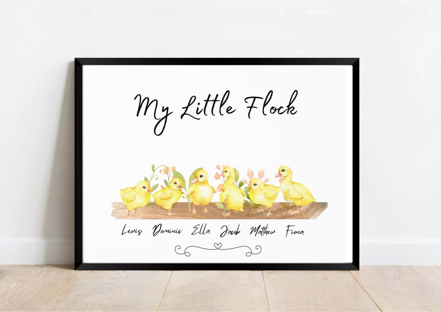 Personalised Ducklings Family Portrait Print: Watercolor Style Art