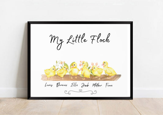 Personalised Ducklings Family Portrait Print: Watercolor Style Art