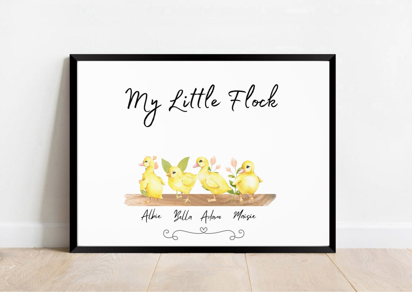 Personalised Ducklings Family Portrait Print: Watercolor Style Art