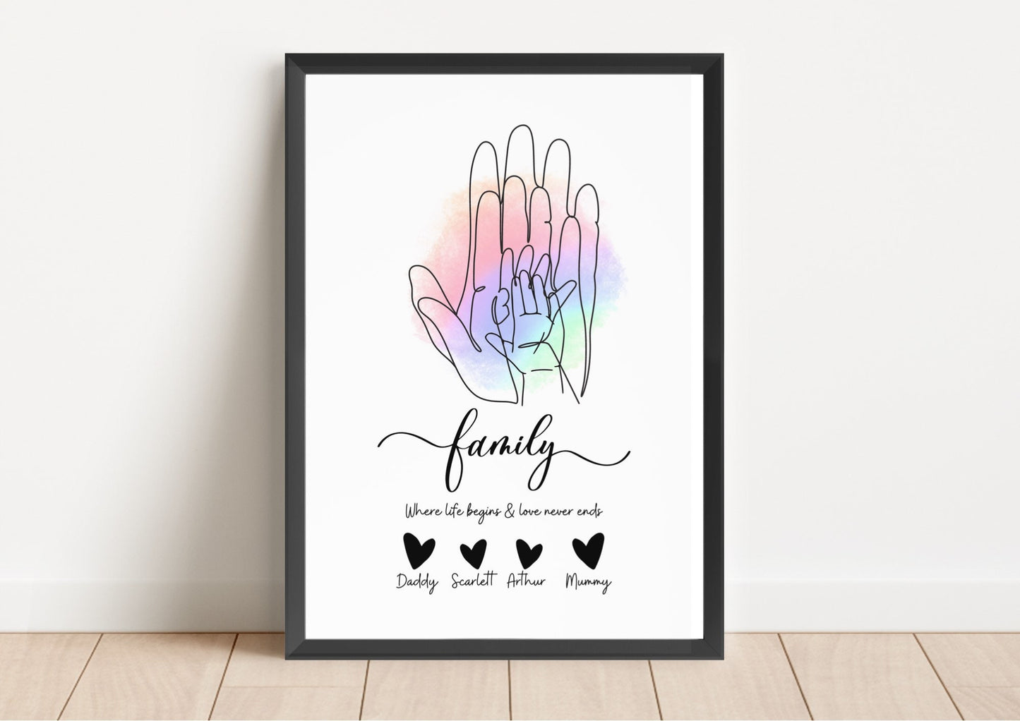 Family Hands Line Art Print: Custom New Parent Gift