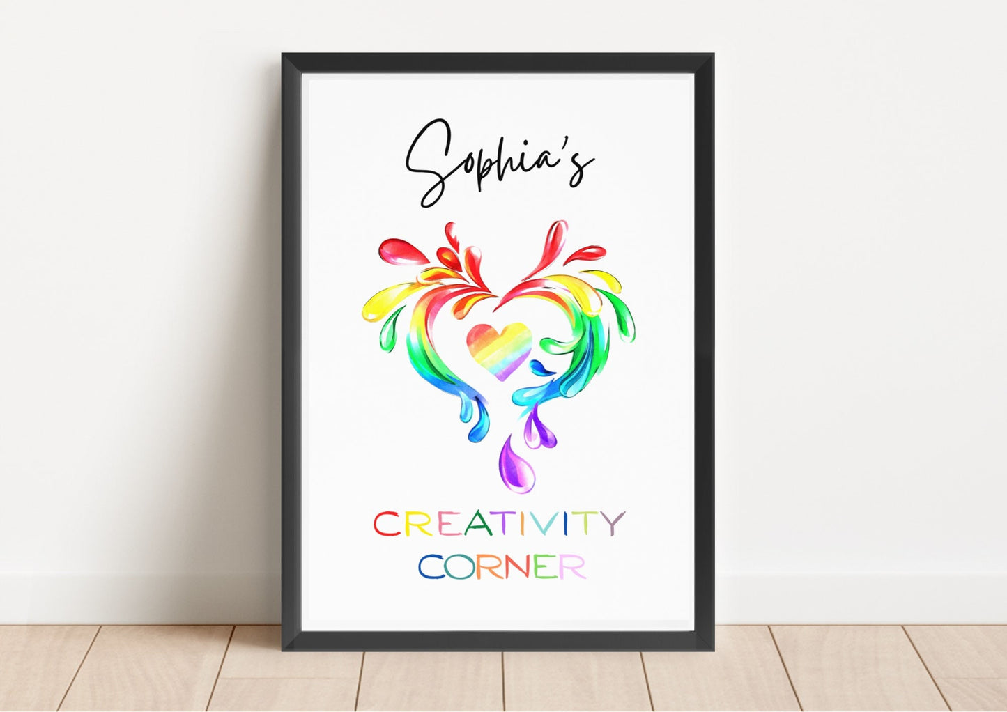 Personalised Creativity Corner Print: Rainbow Heart Wall Art