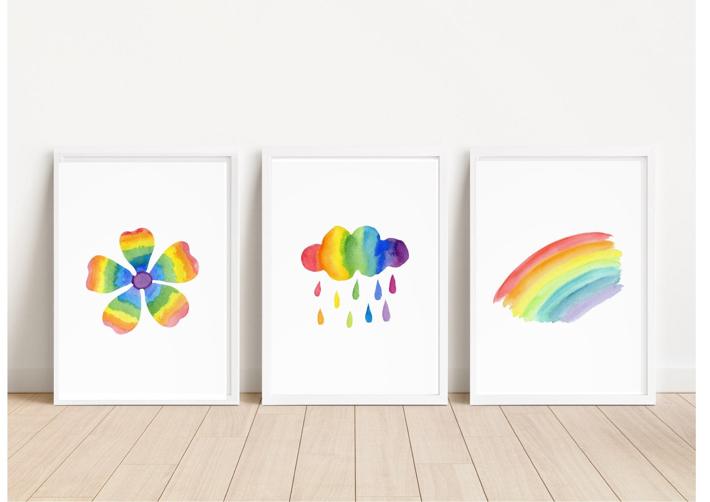 Rainbow Nursery Prints: Pastel Flower, Cloud, Rainbow Wall Art