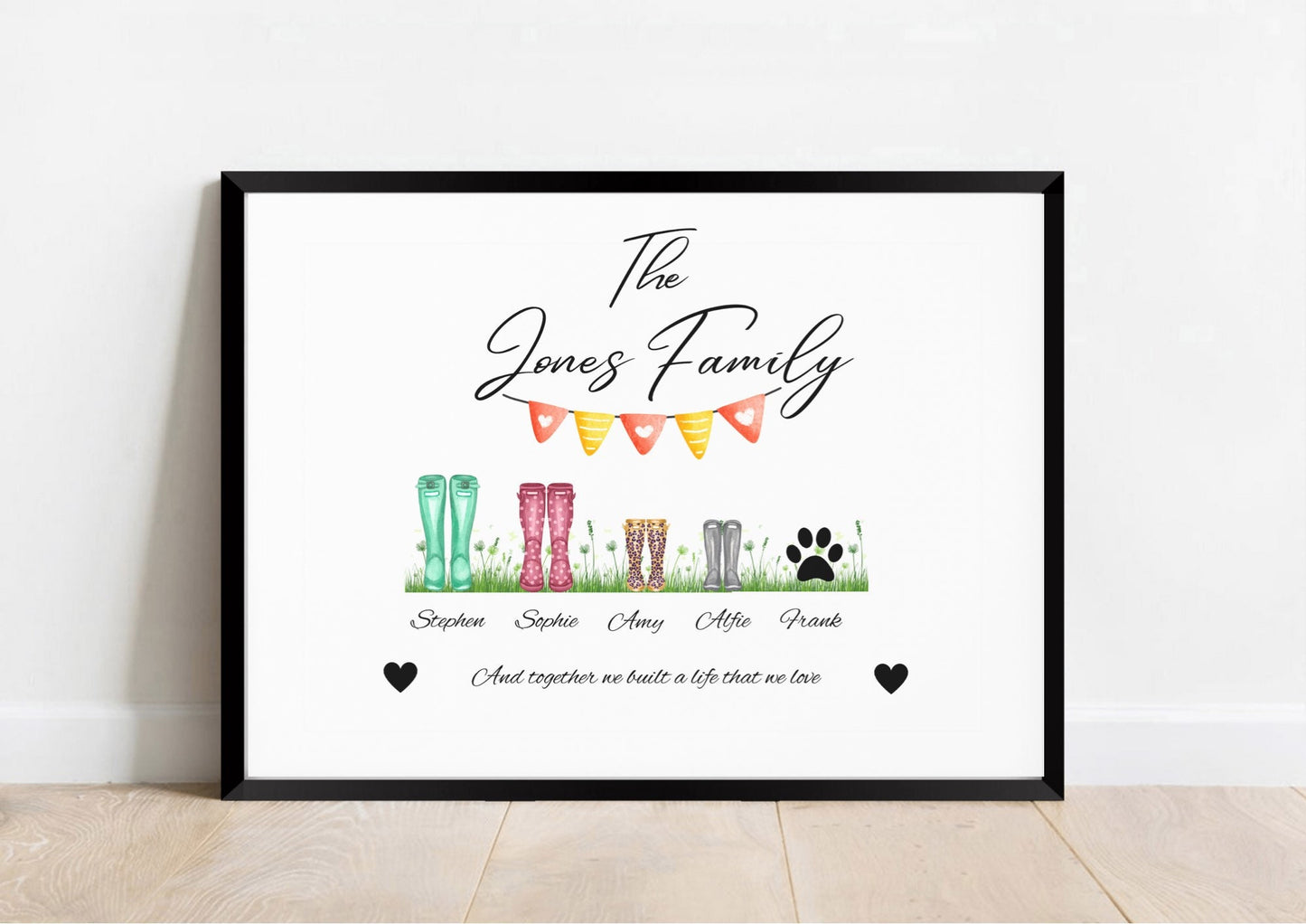 Family Wellies Print, Wellington Boots Christmas Gift, Framed Poster for Couple, Housewarming Present, 3-12 Family Names, New Parents Decor
