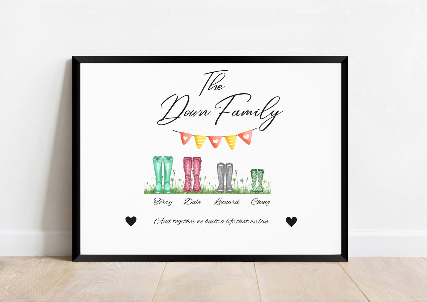 Family Wellies Print, Wellington Boots Christmas Gift, Framed Poster for Couple, Housewarming Present, 3-12 Family Names, New Parents Decor