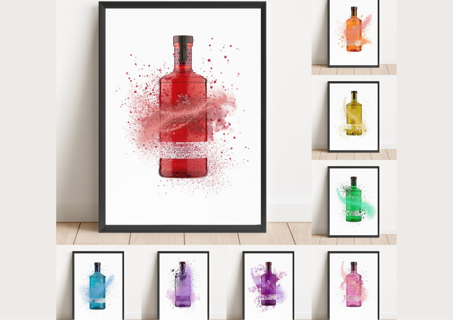 Rainbow Gin Bottle Watercolor Print: Home Bar Art