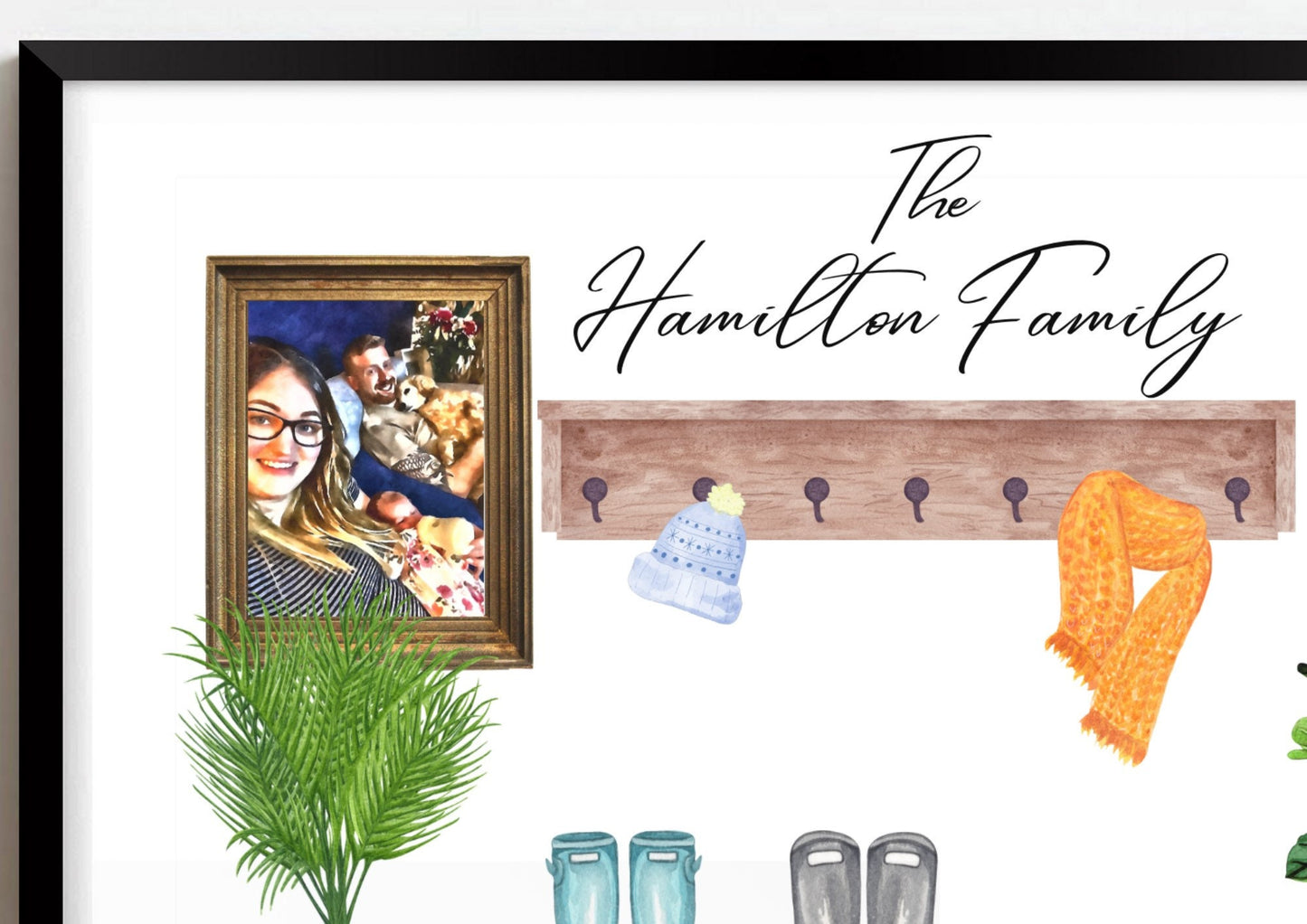 Personalized Watercolor Family Welly Boot Portrait Print