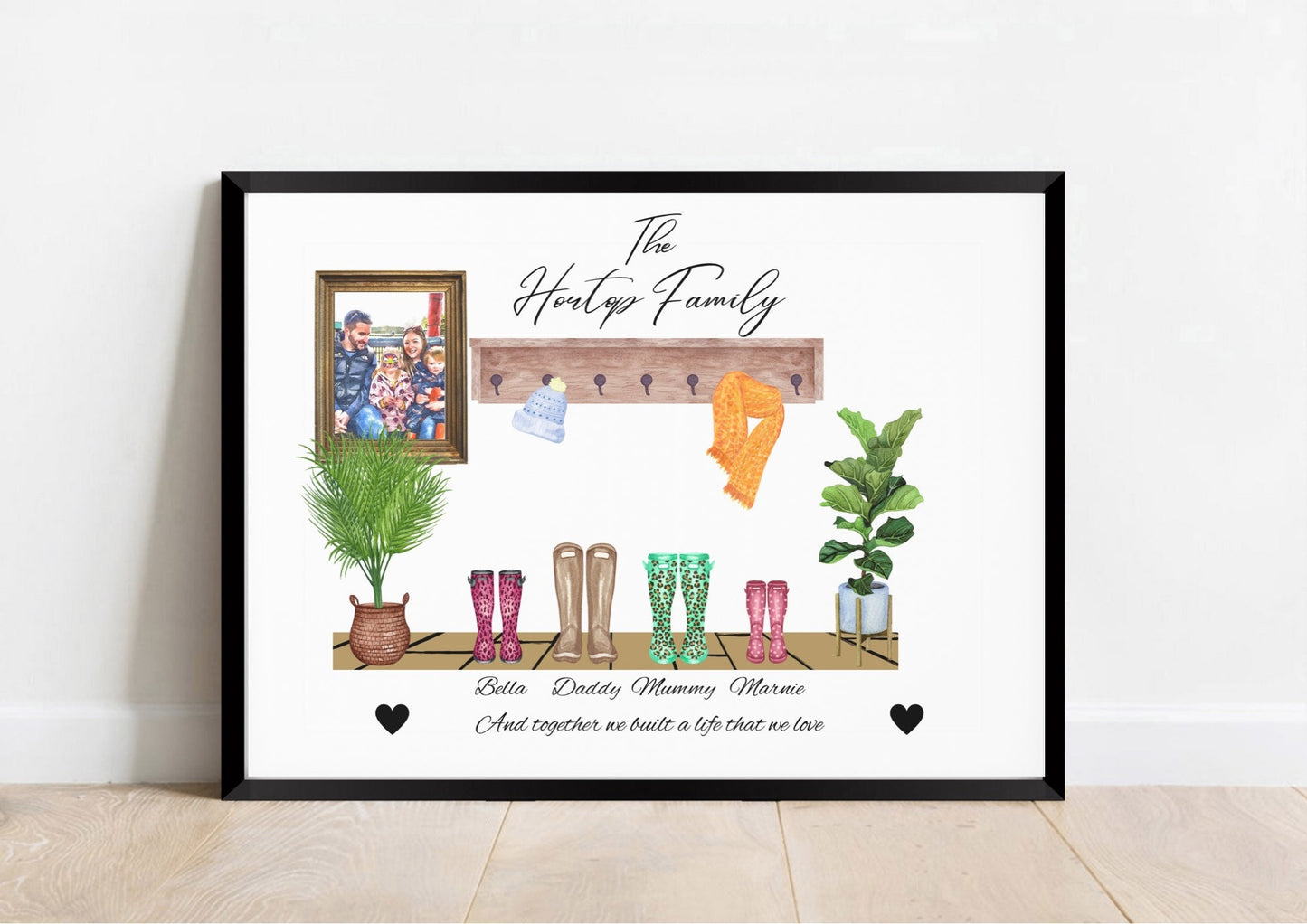 Personalized Watercolor Family Welly Boot Portrait Print