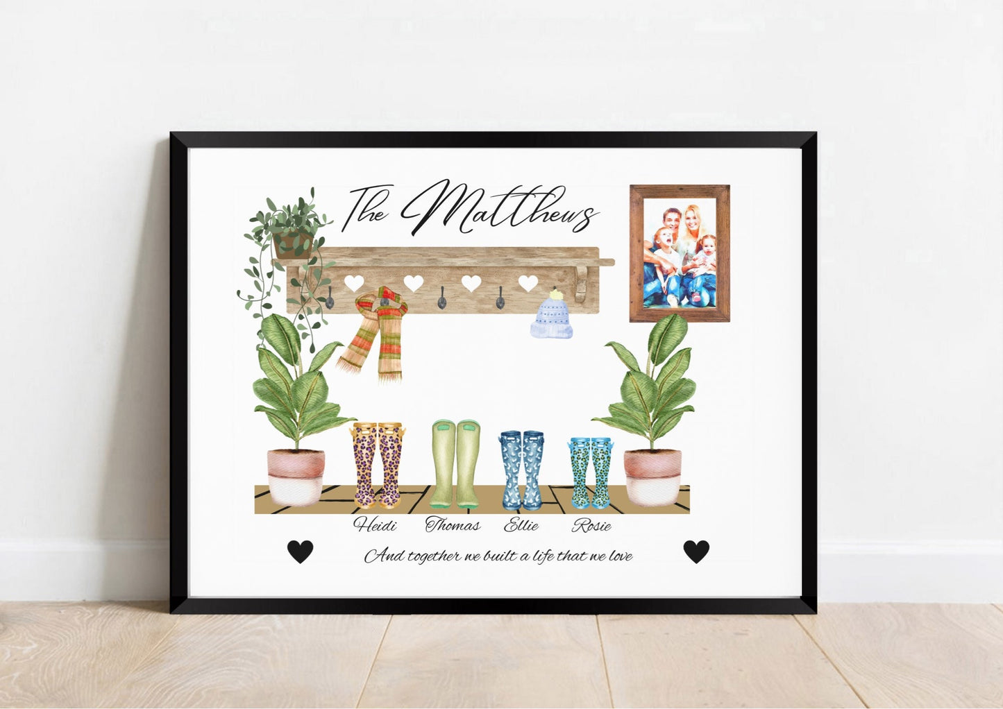 Personalized Family Welly Boot Watercolor Photo Print