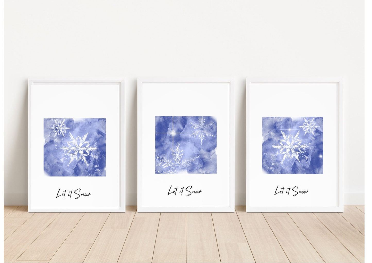 Watercolor Snowflake Print Set: Festive Winter Wall Art