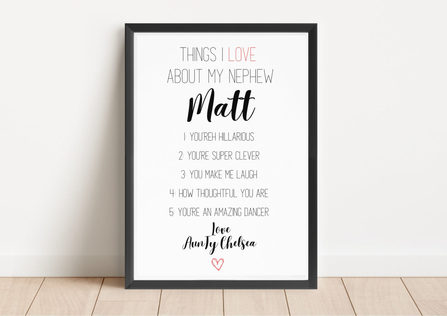 Personalized Nephew Gift Print: Reasons I Love You