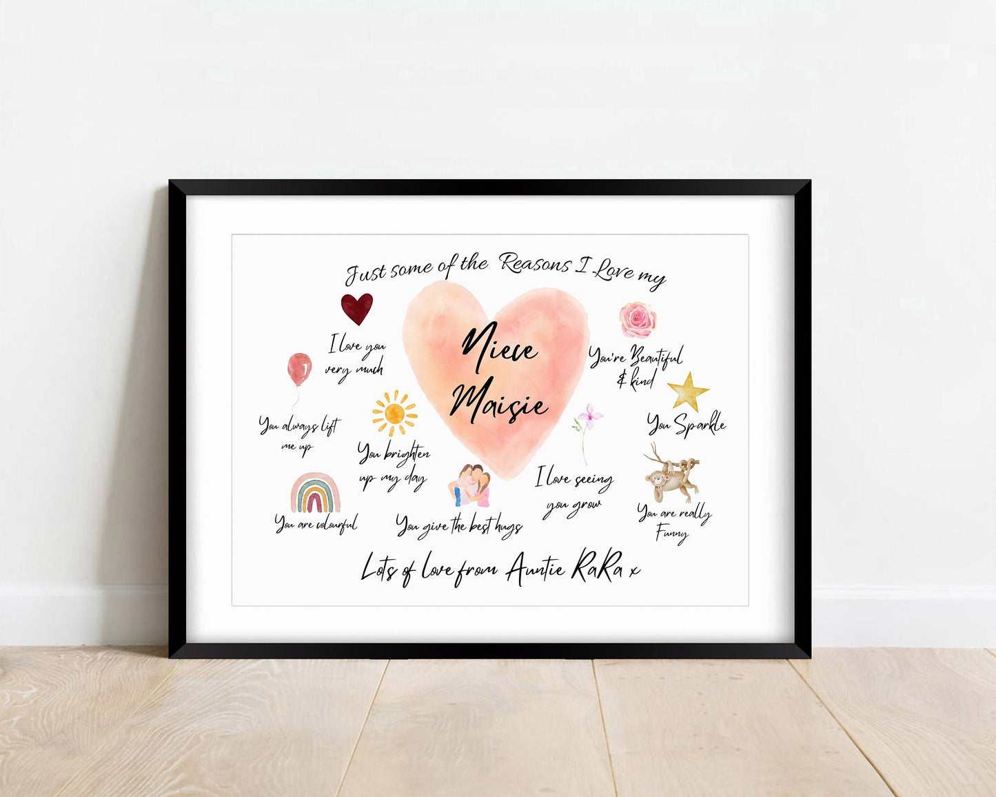 Personalised Niece Reasons I Love You Print: Sentimental Niece Gift