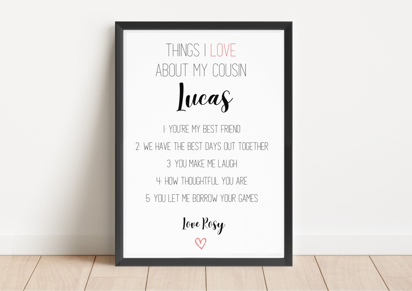 Personalised Cousin Gift: Reasons I Love You Print (A4, A5)