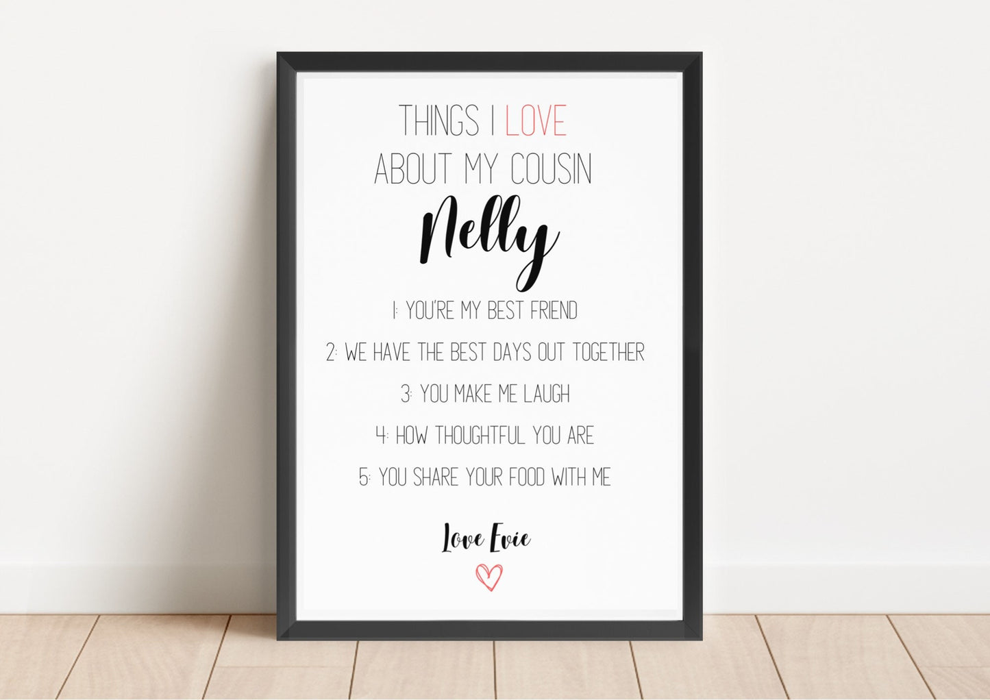 Personalised Cousin Gift: Reasons I Love You Print (A4, A5)