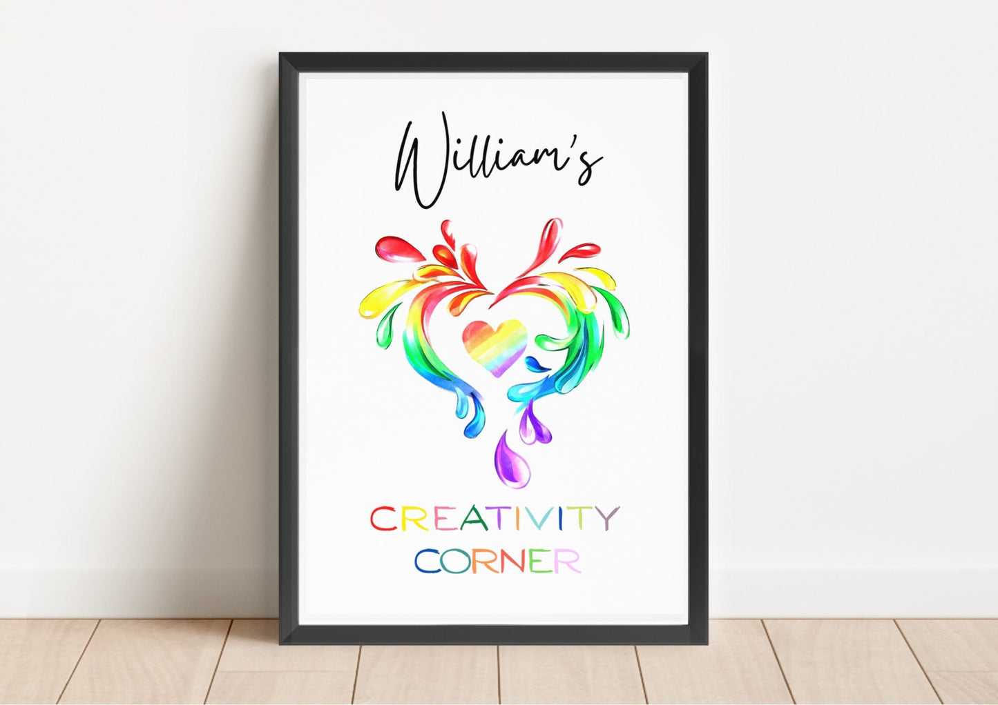 Personalised Creativity Corner Print: Rainbow Heart Wall Art