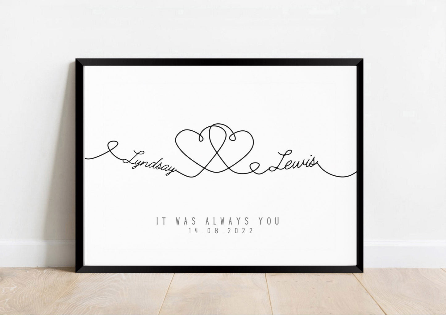 Custom Couple Line Art Print, Minimalist Anniversary Gift, Personalised Gift for Girlfriend or Boyfriend, Framed Birthday Gift for Him Her