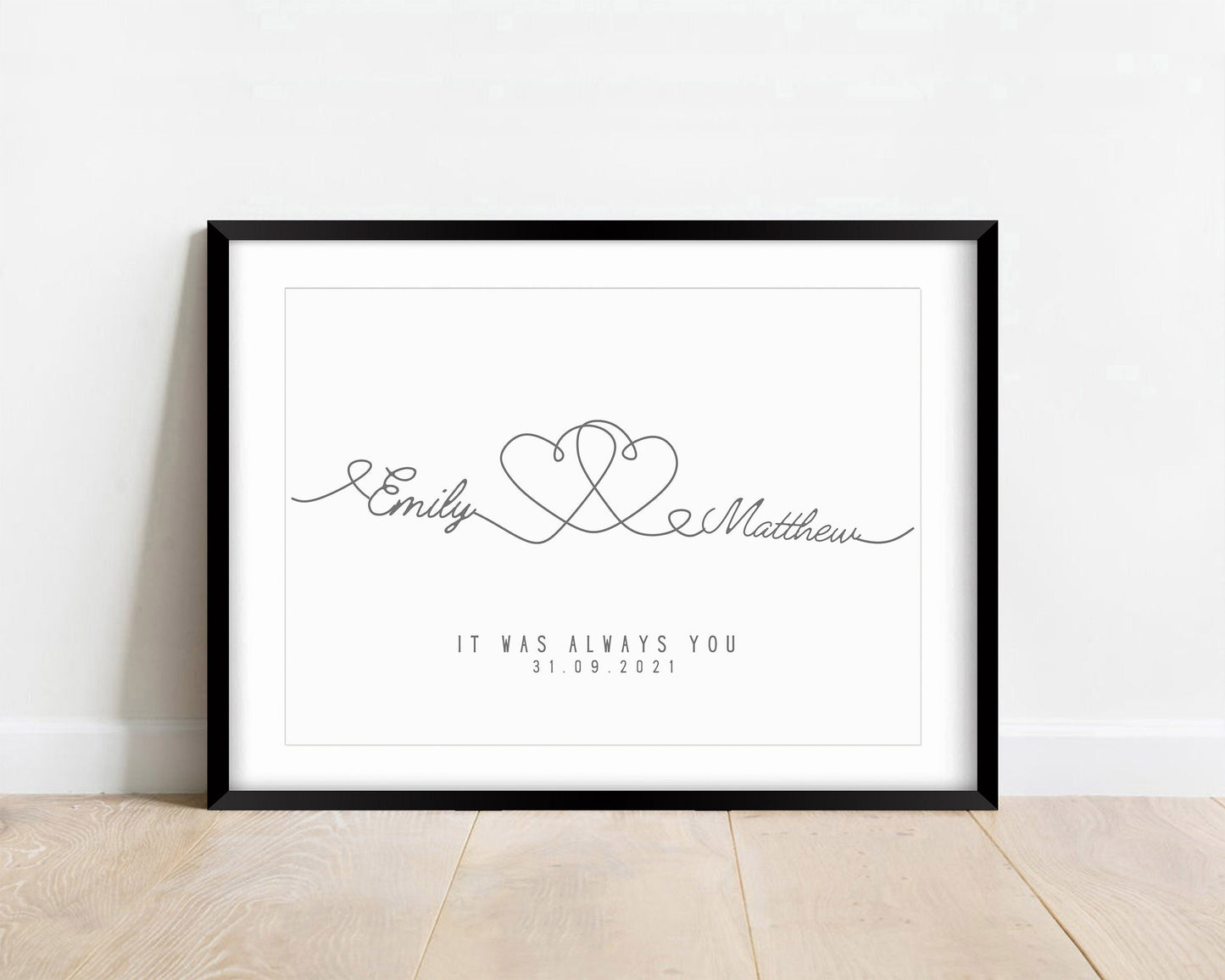 Custom Couple Line Art Print, Minimalist Anniversary Gift, Personalised Gift for Girlfriend or Boyfriend, Framed Birthday Gift for Him Her