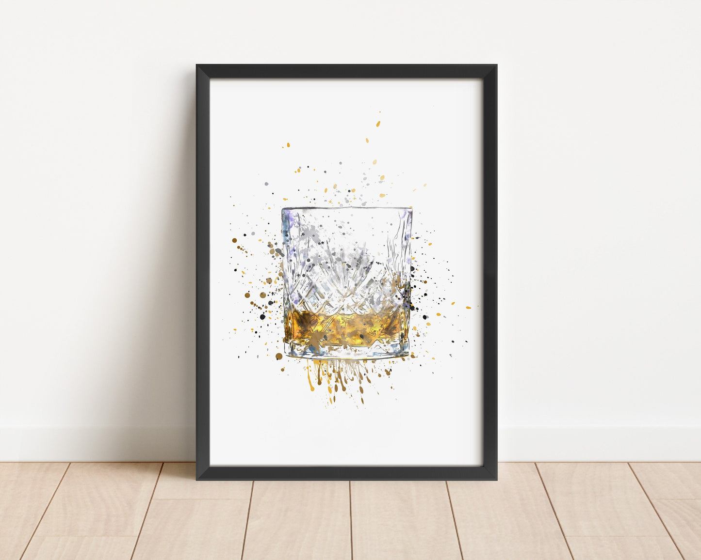 Whisky Glass Modern Deco Watercolor Print: Home Bar Wall Art