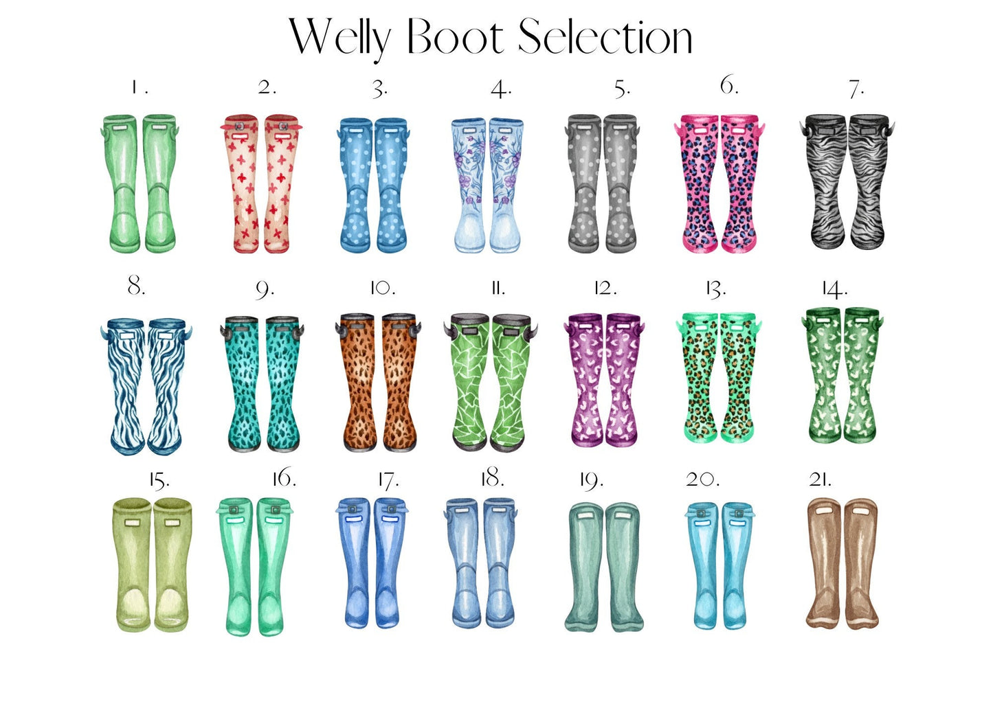 Personalized Watercolor Family Welly Boot Portrait Print