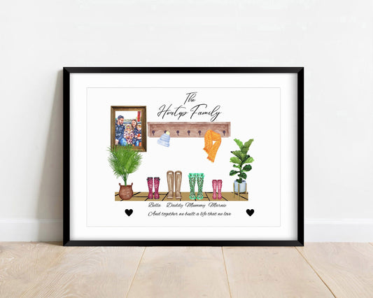 Personalized Watercolor Family Welly Boot Portrait Print