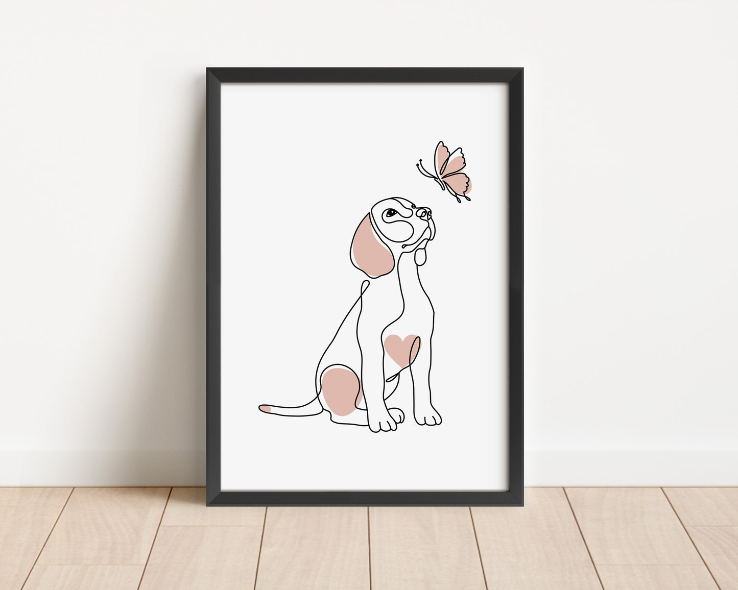 Boho Dog Line Art Print Set: Love Heart Puppy Decor (Unframed)