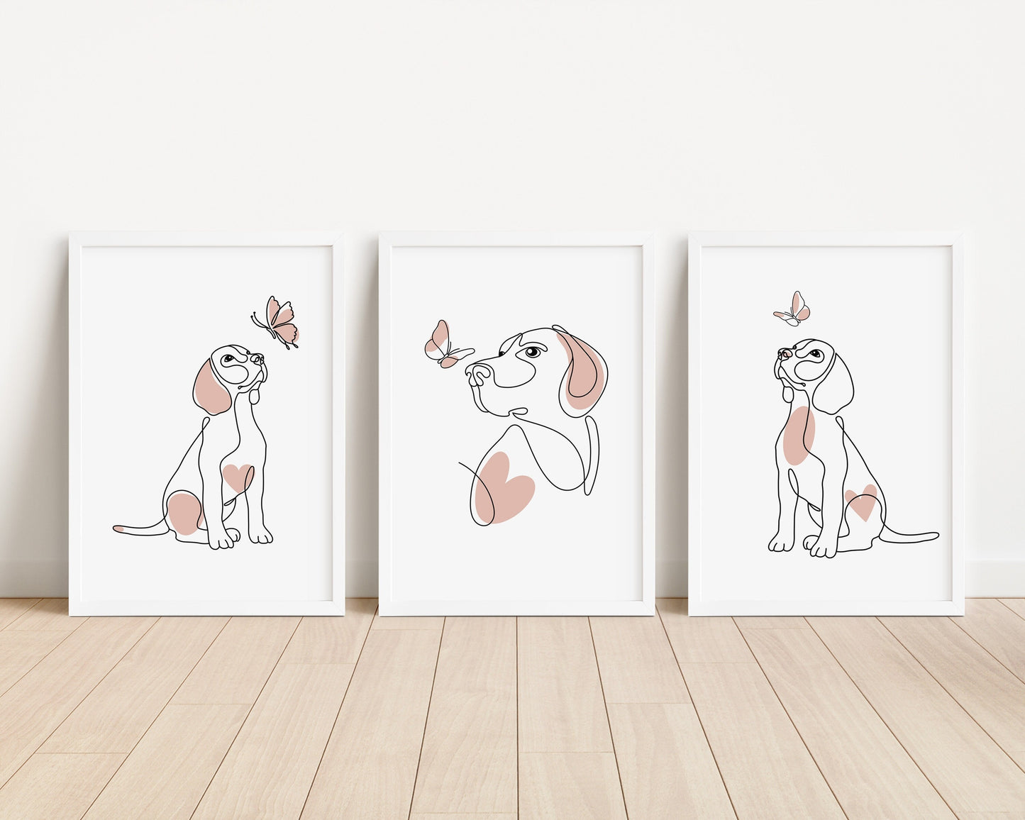 Boho Dog Line Art Print Set: Love Heart Puppy Decor (Unframed)