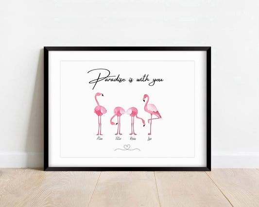 Personalized Family Flamingo Print: Watercolor New Home Decor