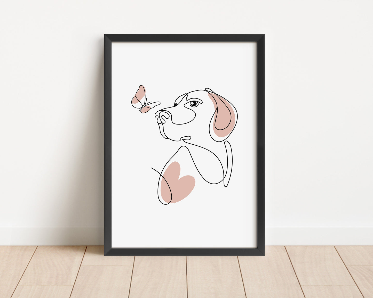 Boho Dog Line Art Print Set: Love Heart Puppy Decor (Unframed)