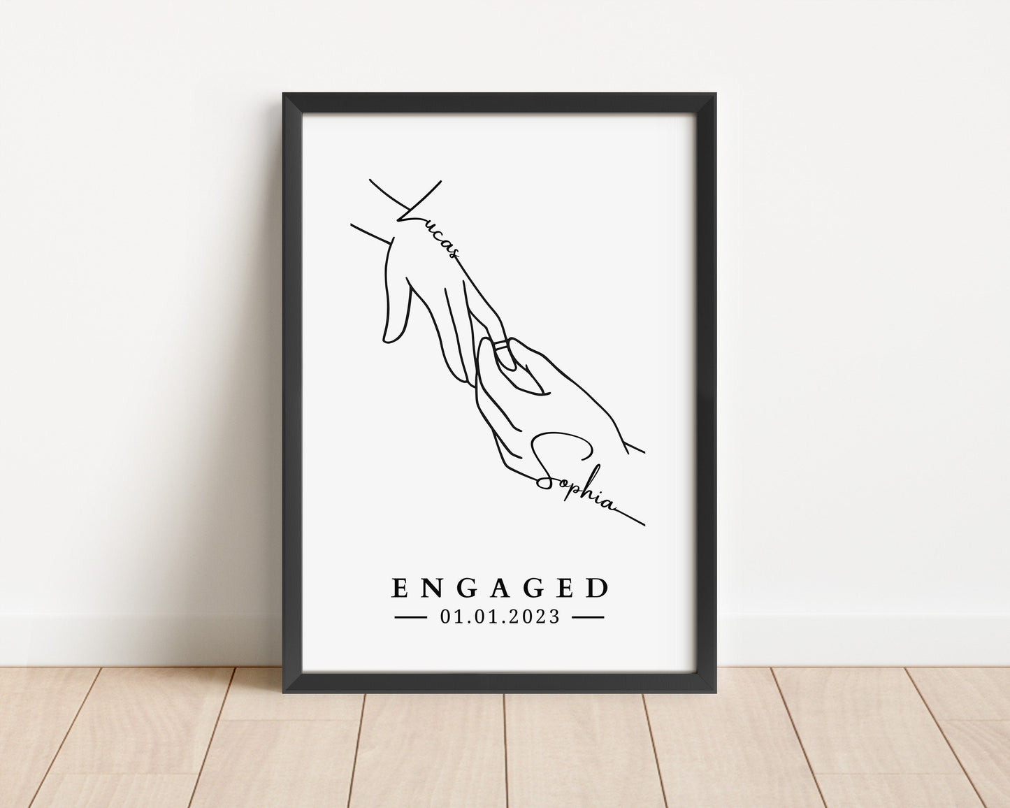Personalised Engagement Hands Print, Gift for Engaged Couple, Anniversary Keepsake Present Fiancé, Custom Engagement Party Gift
