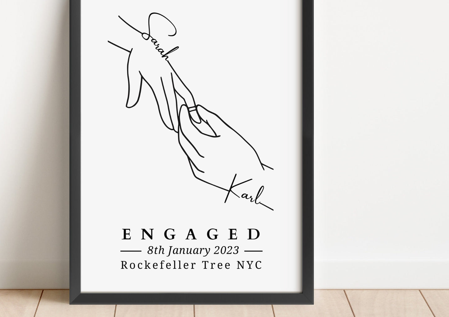 Personalised Engagement Hands Print, Gift for Engaged Couple, Anniversary Keepsake Present Fiancé, Custom Engagement Present for Friend