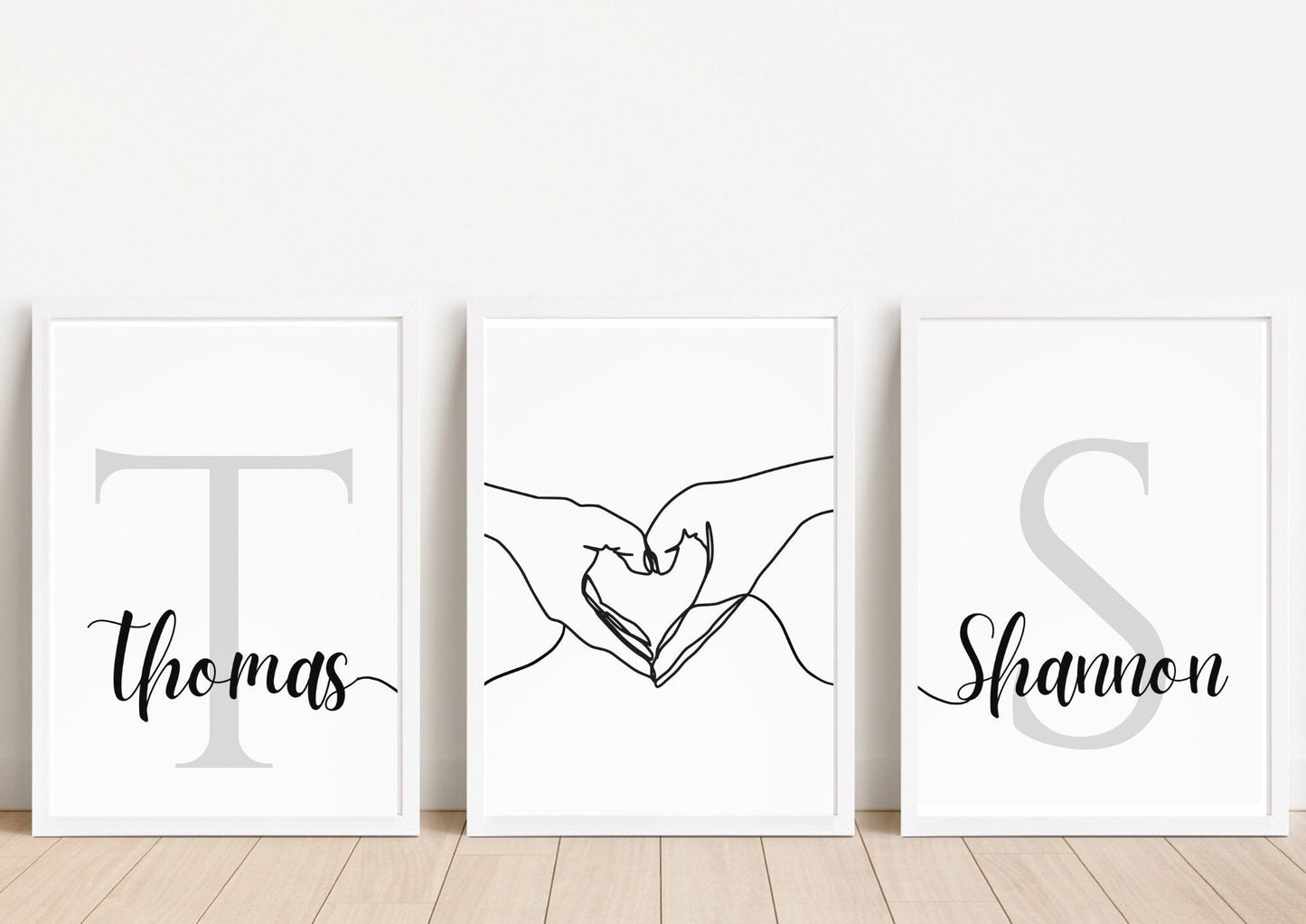 Personalised Couple Print Set, Set of 3, Minimalist Hands Line Art, New Home Gift