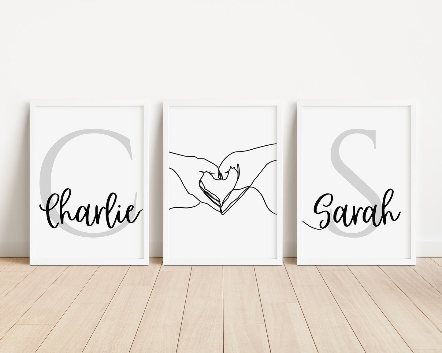 Personalised Couple Print Set, Set of 3, Minimalist Hands Line Art, New Home Gift