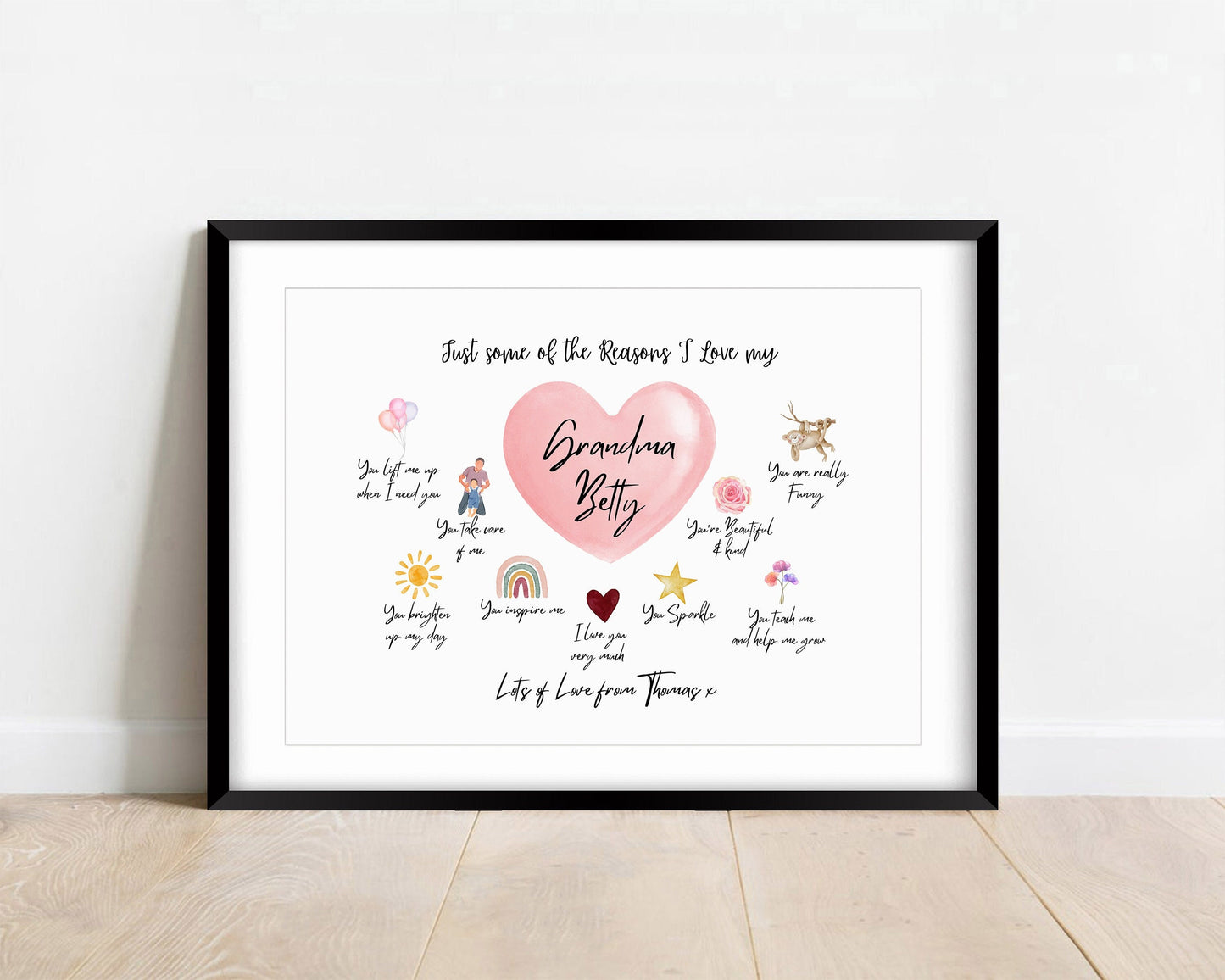Custom Grandma Reasons I Love You Print: Watercolor Affirmation Art
