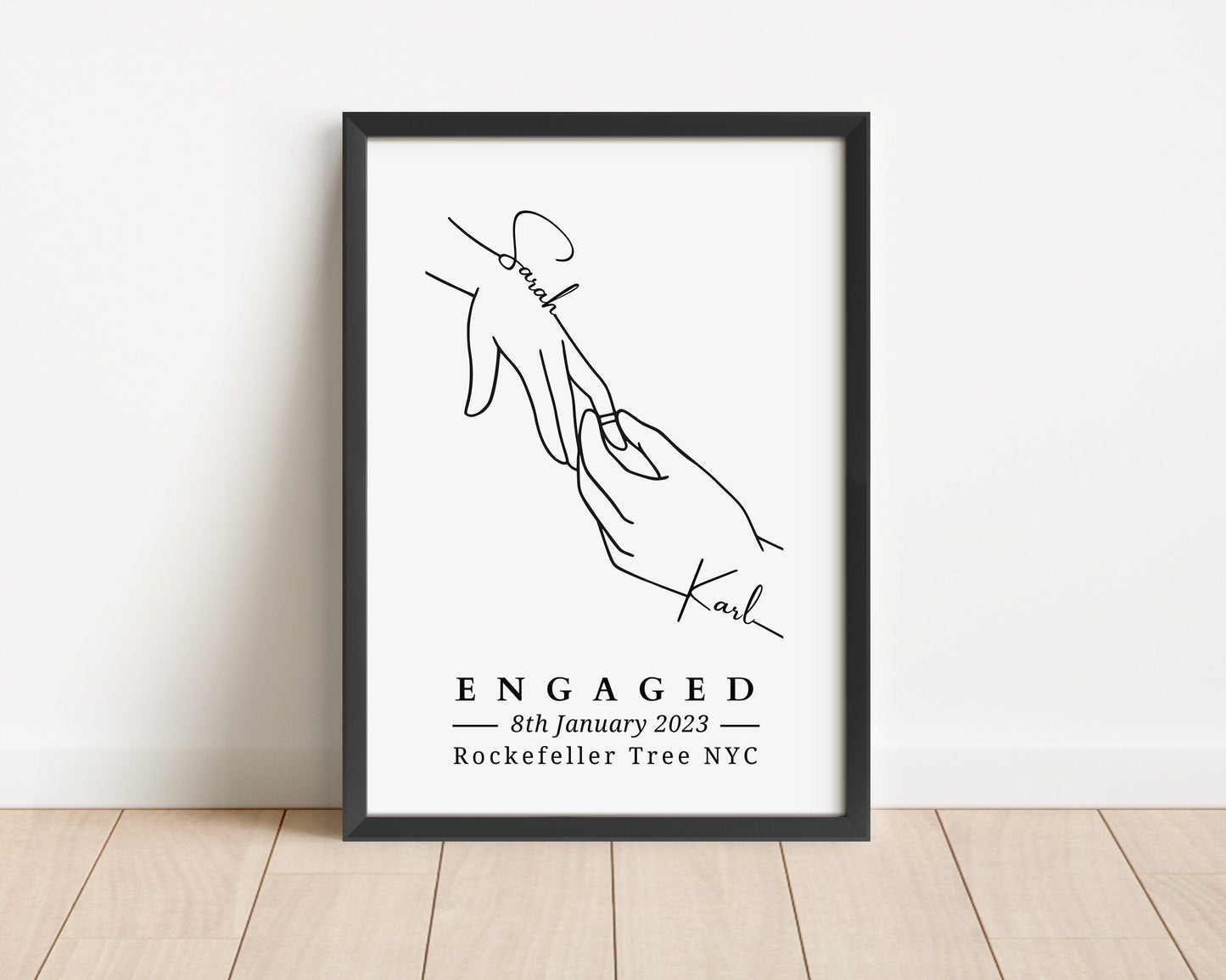 Personalised Engagement Hands Print, Gift for Engaged Couple, Anniversary Keepsake Present Fiancé, Custom Engagement Party Gift