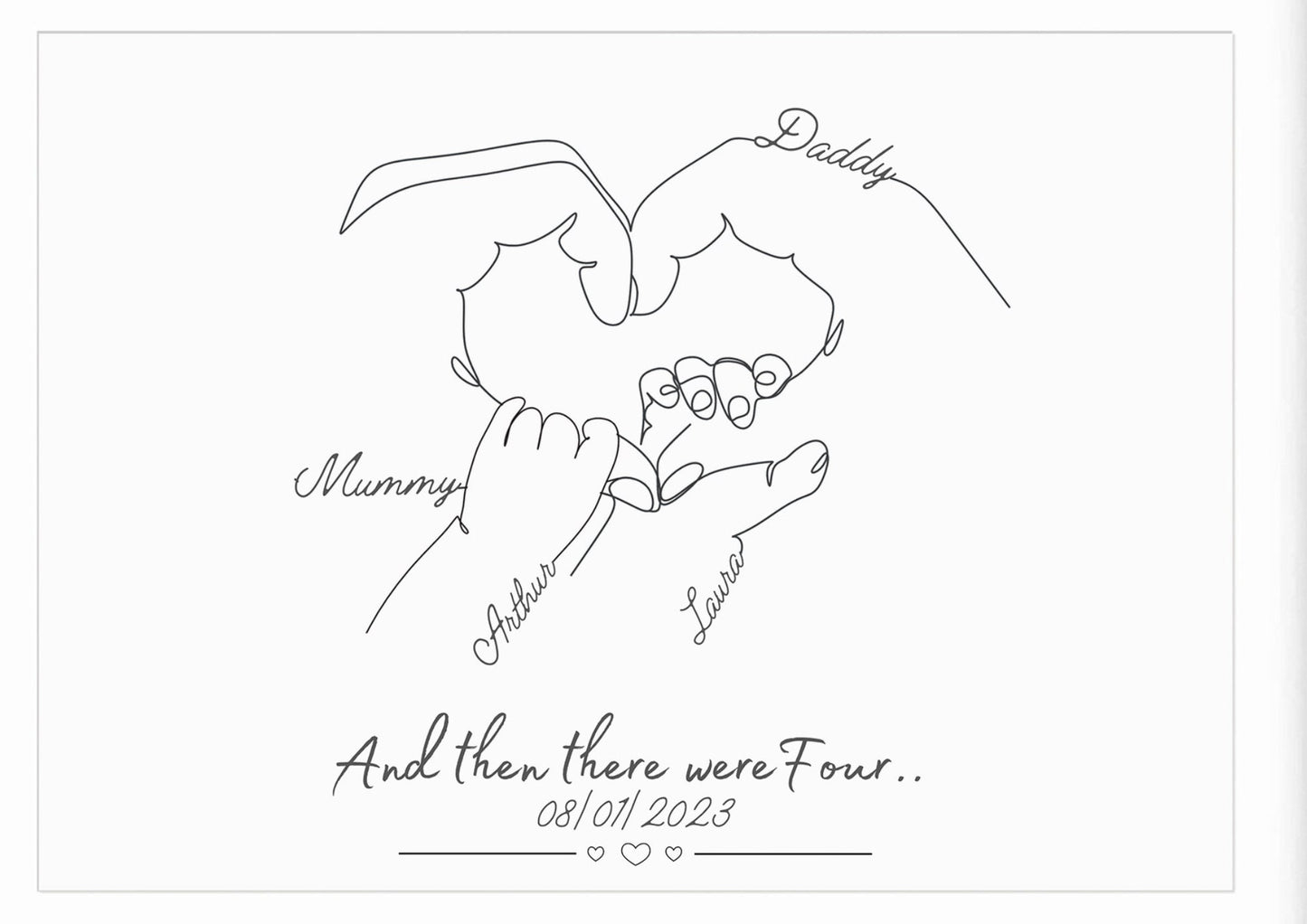 Personalised Baby Gift, Second Newborn Print, Family of Four Art, 2nd Child, New Family, Minimalist Line Art, Unique Birthday Gift Mom